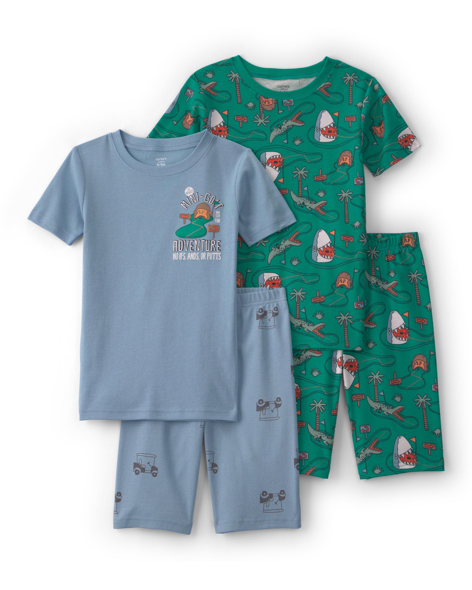 Carter’s Boy 4-Piece Tight Fit Cotton Pajama Set, Green/Blue, 7