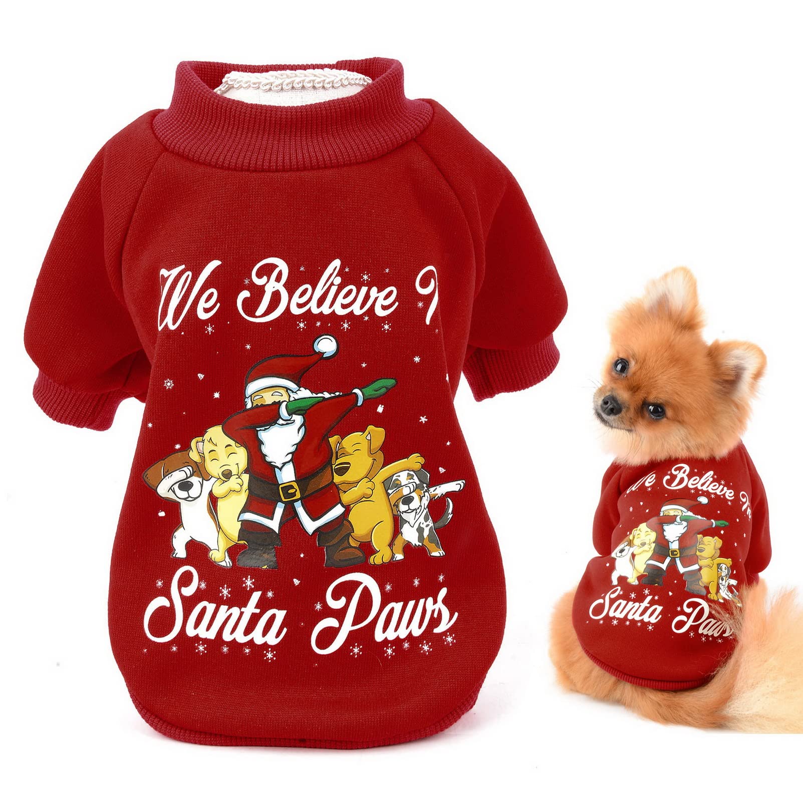 SMALLLEE_LUCKY_STORE Dog Santa Party Christmas Jumper Sweatshirt for Puppy Small Dogs Cats Chihuahua Xmas Sweater
