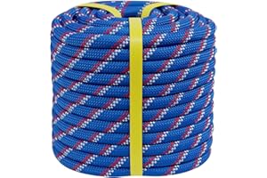 CRAYZA Double Braided Arborist Rope (1/2 in x 100 ft) Climbing Rope Polyester Rope 48 Strands for Tree Work Climbing Swing Pulling Sailing, Blue/White/Red