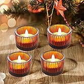 JOYIT Amber Votive Candle Holders Bulk Set of 4, Tealight Candle Holder for Wedding Table Centerpiece, Glass Small Candle Hol