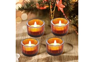 JOYIT Amber Votive Candle Holders Bulk Set of 4, Tealight Candle Holder for Wedding Table Centerpiece, Glass Small Candle Holders for Birthday Party, Valentine's Day, Home Decor (2''X 1.4'')