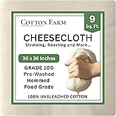 Cotton Farm Grade 100 XL Cheese Cloth for Straining & Cooking; 36x36 Inch; 100% Unbleached Cotton Cheesecloth; Reusable with