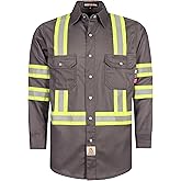BOCOMAL FR Shirts for Men Hi Vis High Visibility 6.5oz Lightweight Type O Flame Resistant Refective Safety Shirt