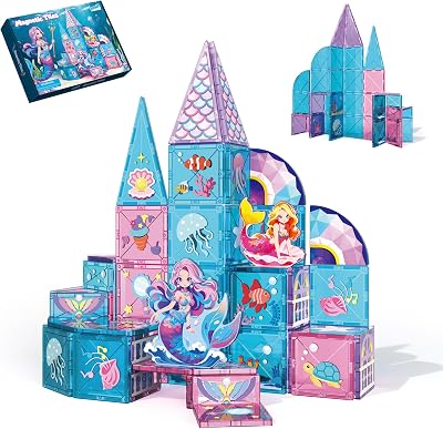 Set di Piastrelle Magnetiche Sirena, 51 PEZZI Giocattolo da Costruzione Magnetico per Ragazzi e Ragazze Regalo Età 3 4 5 6 7 Anni, Blocchi Magnetici Educativi STEM per Costruzioni Creative a Fine Apri