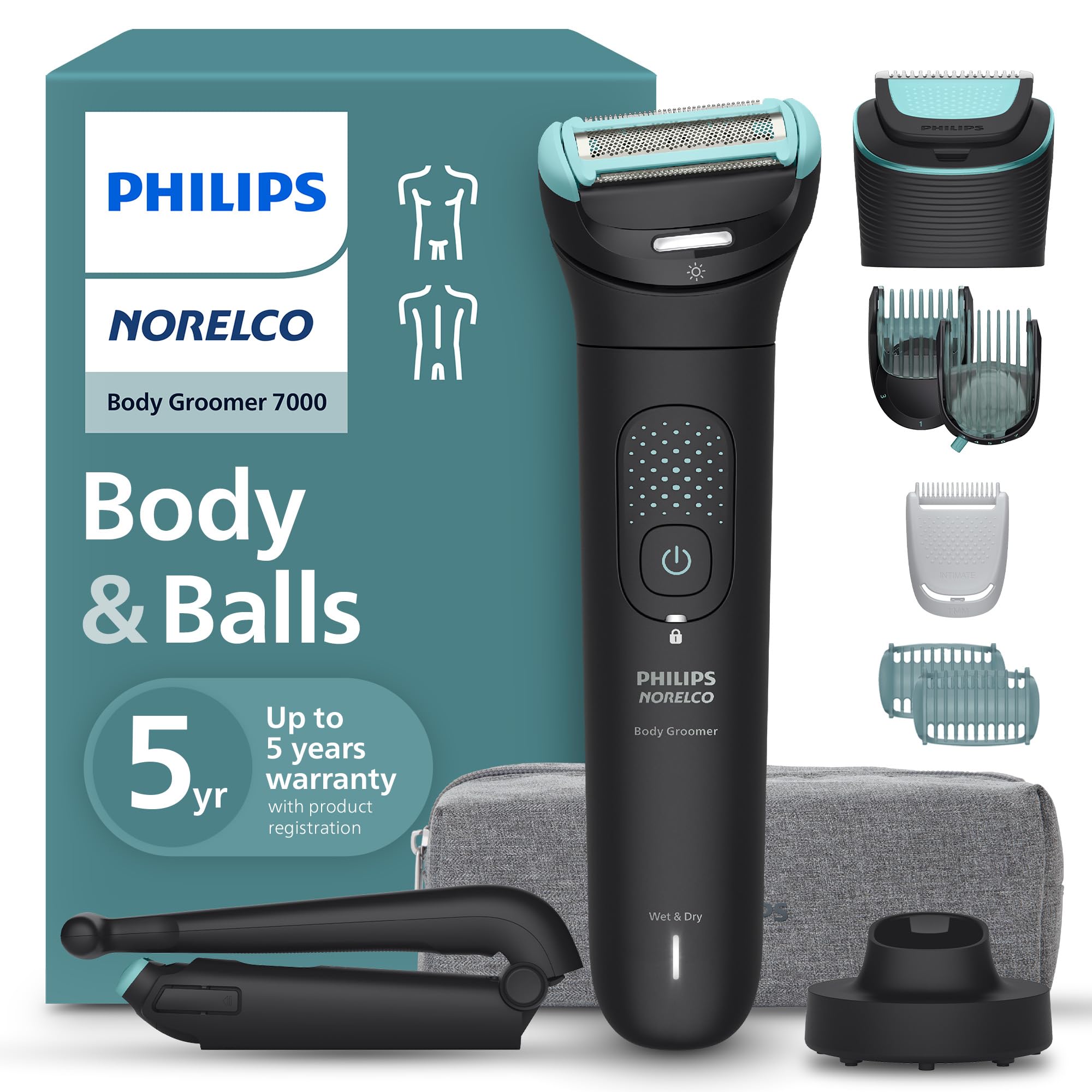 Photo 1 of Philips Norelco Body Groomer 7000 Series, Waterproof Men's Full Body Groomer with Travel Case, Triple Protect Shave System & Body Hair Trimmer with Contour-Following 2D Flexing Head, BG7490/50