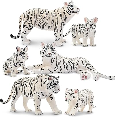 toymany 6PCS White Tigers Figurines Set with Cubs Educational Toys