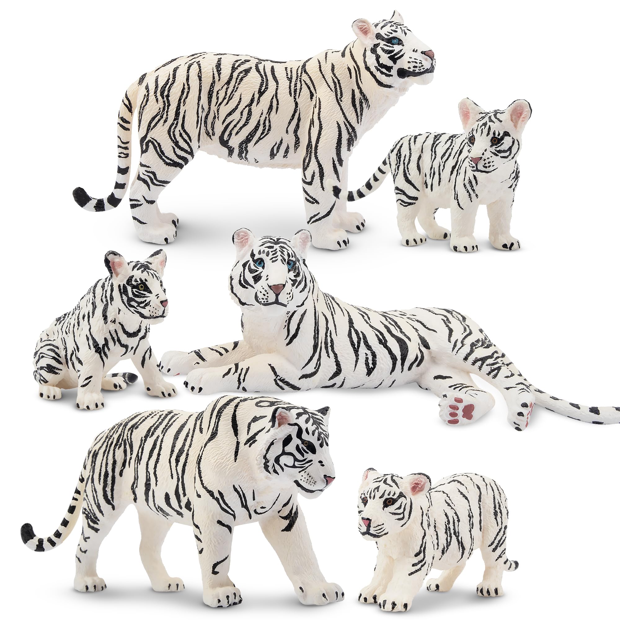 toymany 6PCS Realistic White Tigers Figurines with Tiger Cubs, Jungle Animals Figures Family Set Includes Baby Tigers, Educational Toy Cake Toppers Christmas Birthday Gift for Kids Toddlers — image 1
