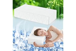 BETU Cooling Cube Pillow for Side Sleeper (24"x12"x4", Thin), Memory Foam Pillows Neck Support Pillows for Sleeping, Rectangle Pillows for Neck Pain with Cover - Square Cervical Pillows|White