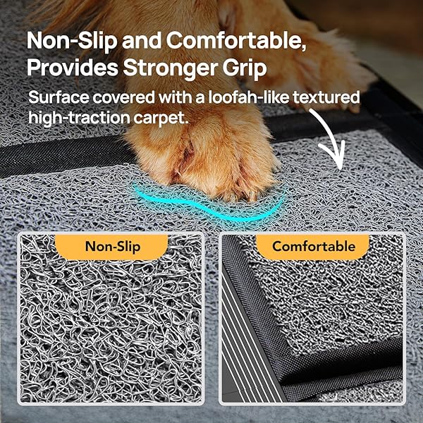 PETTHEM DOG RAMP FOR CAR 71” X-LONG & 17.2″ WIDE FOLDING DOG RAMPS FOR LARGE DOGS WITH NON-SLIP RUG SURFACE PORTABLE DOG CAR RAMP FOR SUV CAR & TRUCK, OUTDOOR DOG RAMP UP TO 250 LBS