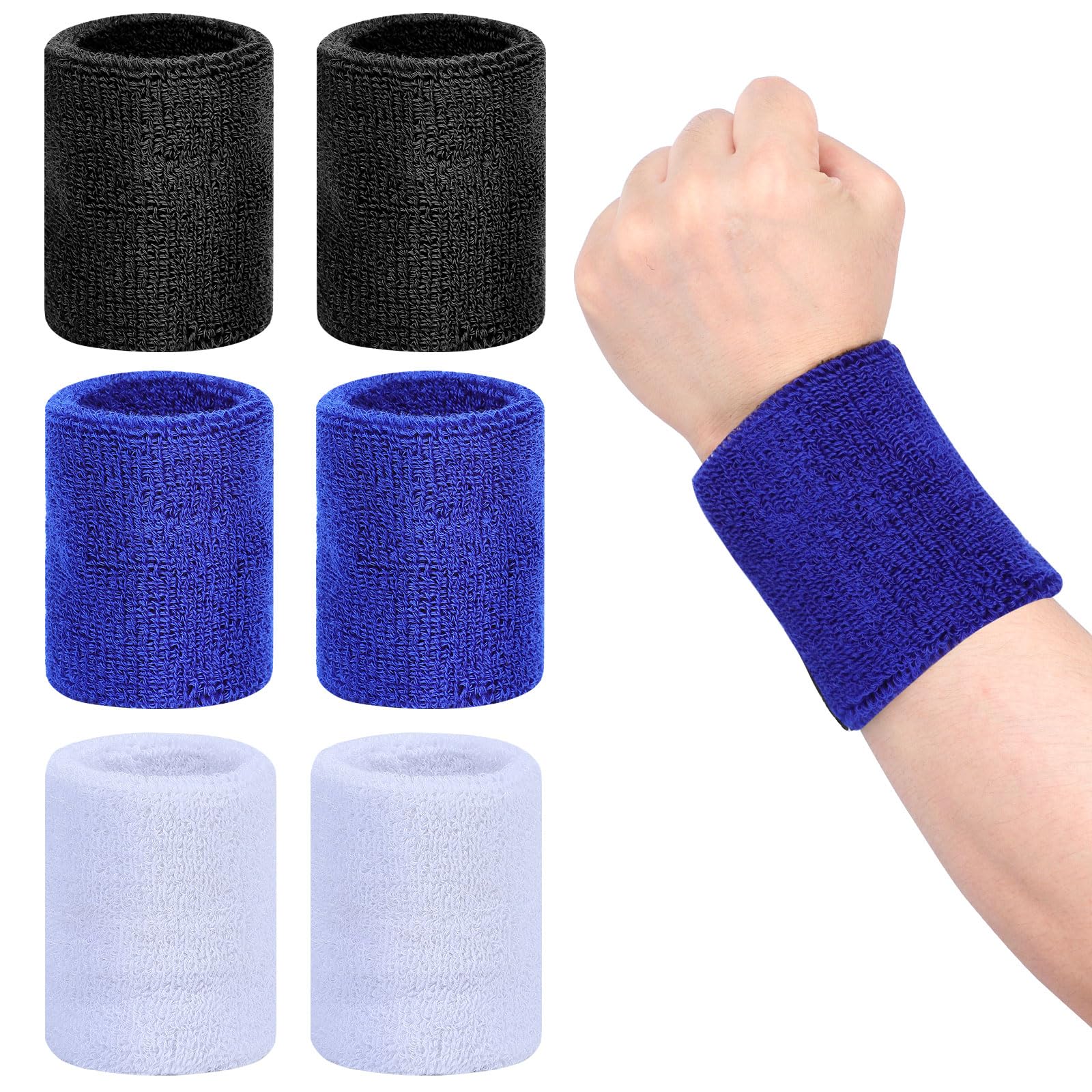 6 PCS Sweat Bands Wristbands, Unisex Super Absorbent Sweatband Elastic Sport Wrist Sweat Bands, Reusable Wristbands for Exercise, Tennis, Running, Basketball (6PCS-3Colors)