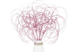 SPWOLFRT 4Pcs Artificial Christmas Glitter Stems Curly Twigs Ting Ting Branch Xmas Tree Picks and Sprays for Christmas Tree Top Flower Arrangements Vase Filler Home Party Decorations (Pink)