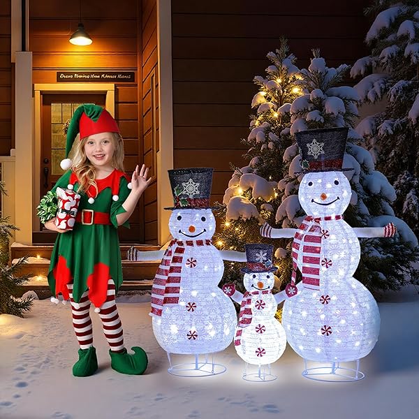 3PC SNOWMAN OUTDOOR CHRISTMAS DECORATIONS,CHRISTMAS SNOWMAN FAMILY SET,PERFECT FOR XMAS AND XMAS EVE,LIGHT UP XMAS HOLIDAY INDOOR/OUTDOOR LAWN YARD GARDEN PARTY DECORATION