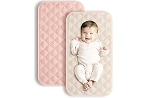 Knossy Muslin Cotton Baby Changing Mat 2 Pack, Waterproof Quilted Diaper Changing Pad Liner Portable for Baby, Soft Changing 