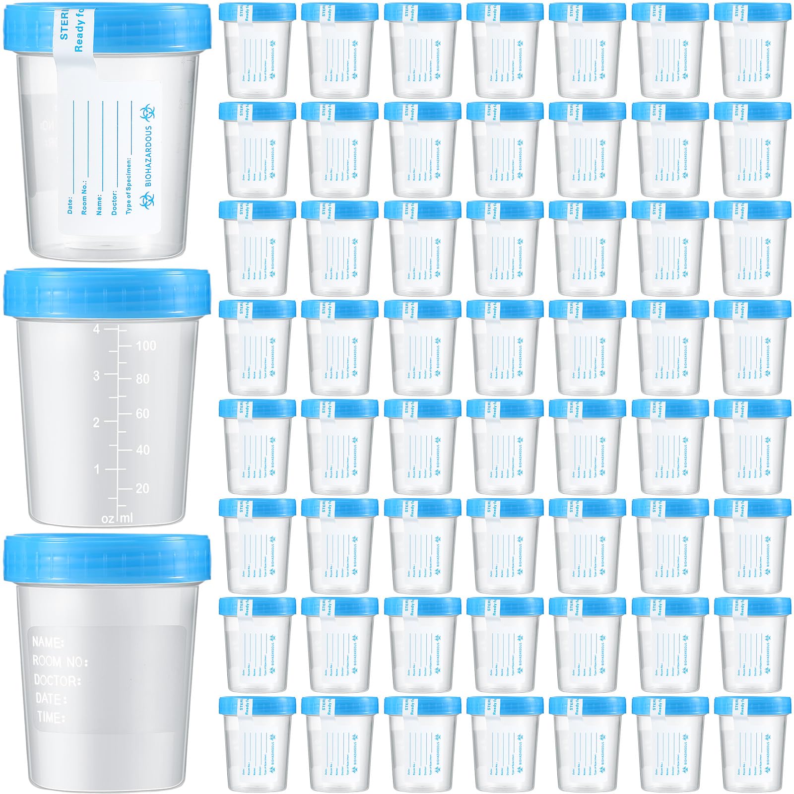 Photo 1 of 200 Pcs Urine Specimen Cups with Lids and Evident Seal Urine Sample Cups Collection Cup Disposable for Collection and Testing (Blue Lids)