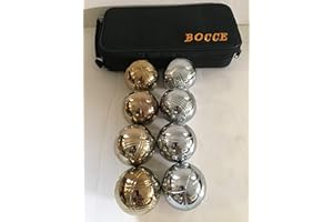 BuyBocceBalls Listing -73mm Metal Bocce/Petanque Set with 8 Gold and Silver Balls (4 Striping Patterns) and Blue Bag - Single