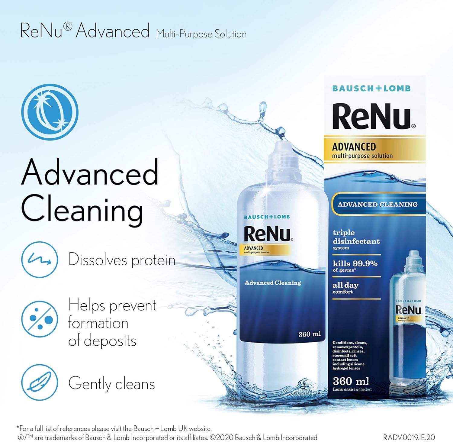 ReNu Advanced MultiPurpose Contact Lens Solution 1 x 360ml More Than Clean For Soft Contact