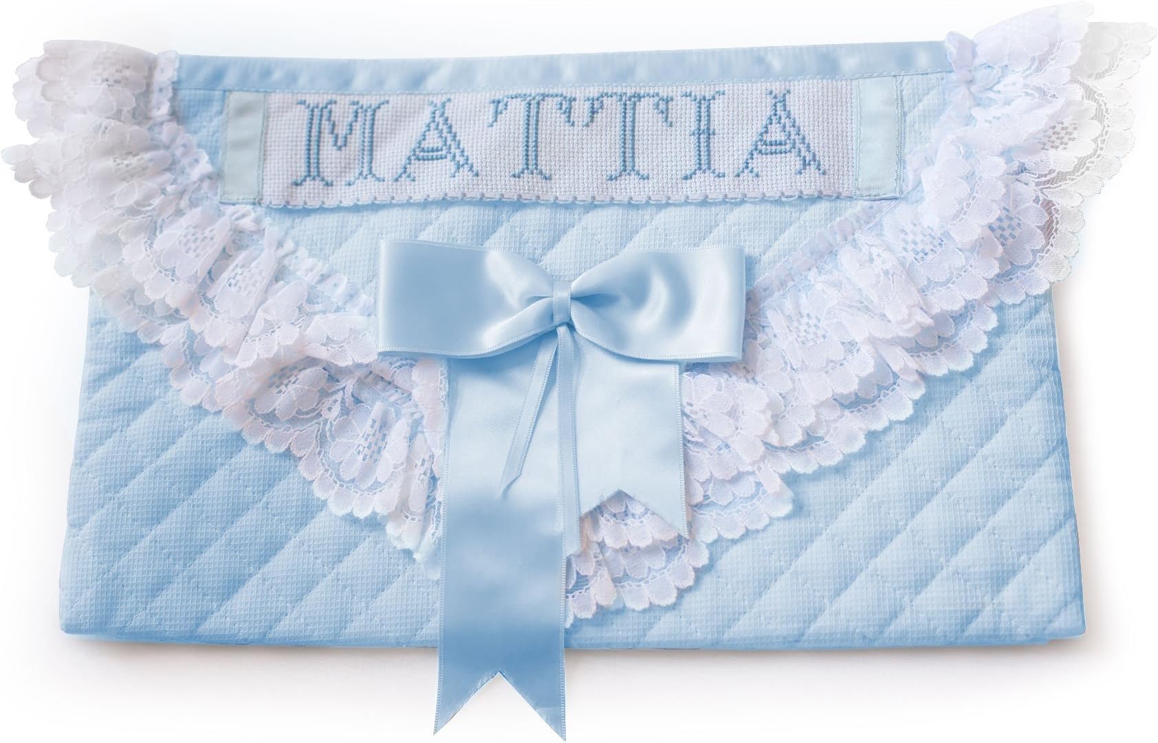 Deluxe for the first Embroidered of the Newborn At Birth, Changing Bag with Personalised Name With Cross Stitch – Packaged Handcrafted in Italy