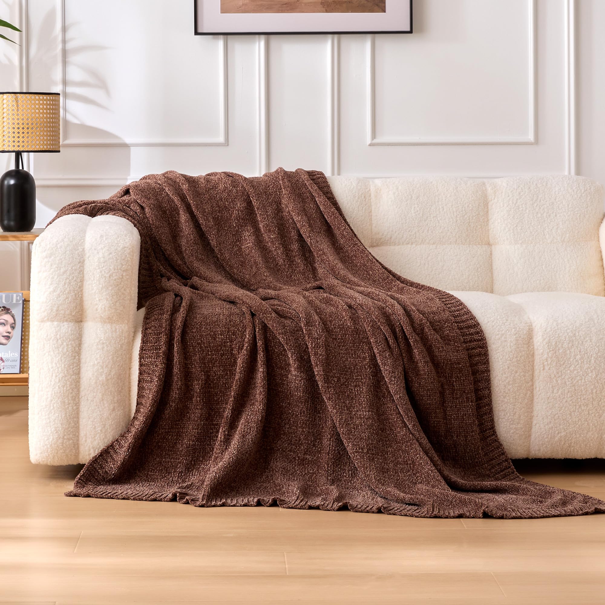 Photo 1 of *** STOCK PHOTO FOR REFERNECE ***** Amazon Basics Chunky Chenille Knit Microfiber Throw Blanket for Couch, Bed and Sofa, Soft and Warm Lightweight Jersey, 50"×60", Brown