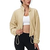 MAGCOMSEN Women's Cropped Fleece Jacket Full Zip Stand Collar Workout Short Sherpa Coat Winter Sweatshirt