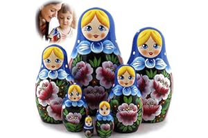 MATRYOSHKA&HANDICRAFT Nesting Babushka Dolls - Handmade Rose Hand-painted - Matruska Stacking 7 Dolls - Munecas rusas - Home Decor Decorations