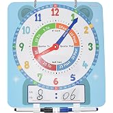 MaiyeSonn Teaching Clocks for Kids, Large Magnetic Writable Dry Erase Learning Clock with Pen,12" Teaching Demonstration Clock Learning Time to Tell Time for Kids Home School Classroom Supplies-Blue