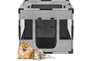 Guulan Dog Playpen, Portable Pet Playpen, Oxford Fabric Puppy Playpen, Breathable Dog Pen for Puppy, Kitten, Rabbit, Tent Crates Cage for Indoor/Outdoor, Top and Bottom with Zipper (S Grey)
