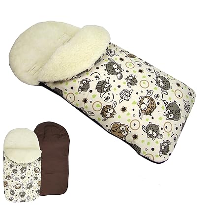 Rawstyle UNIVERSAL Winterfußsack aus LAMMWOLLE (Eulen §5) für Babyschale z.B: Maxi-Cosi, Römer etc. *10 FARBEN* Wintersack Fu