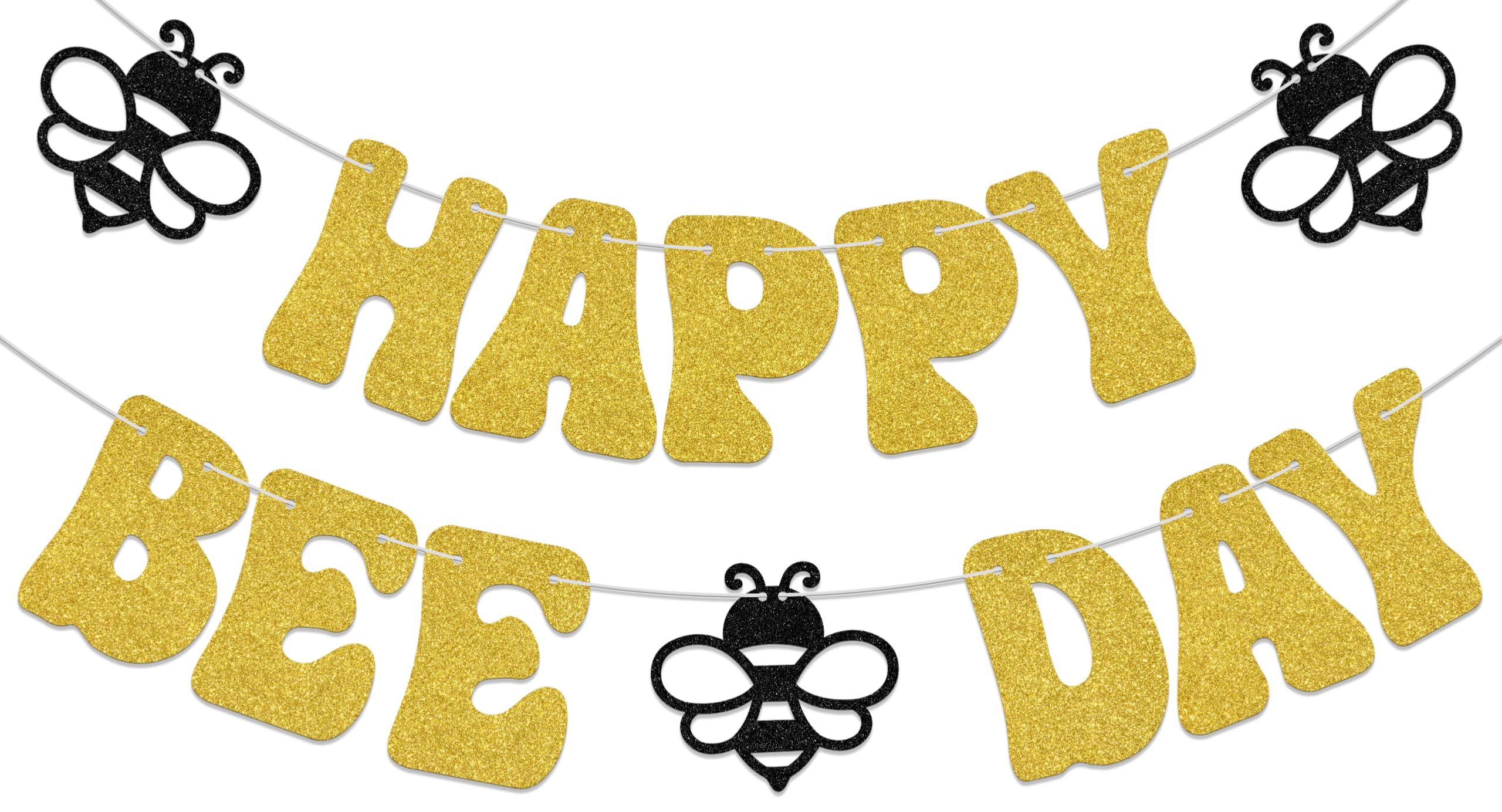 Happy Bee Day Banner Bee Baby Shower Decoration Bee Themed Birthday Party Decoration Gold Glitter