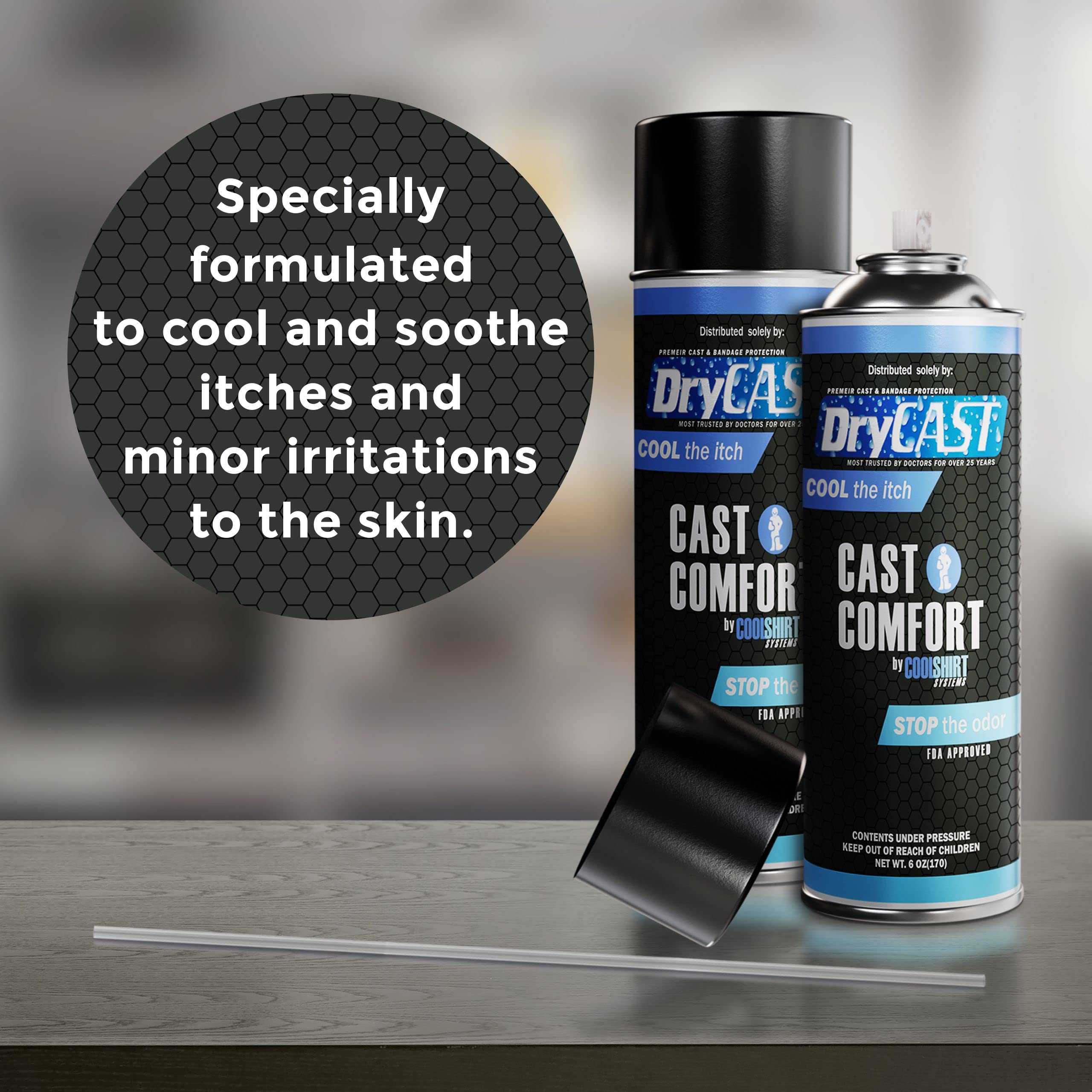 Cast Comfort Itching and Odor Relief Spray - Cools and Relieves Itchy Cast While Cleaning and Preventing Smell- Blue