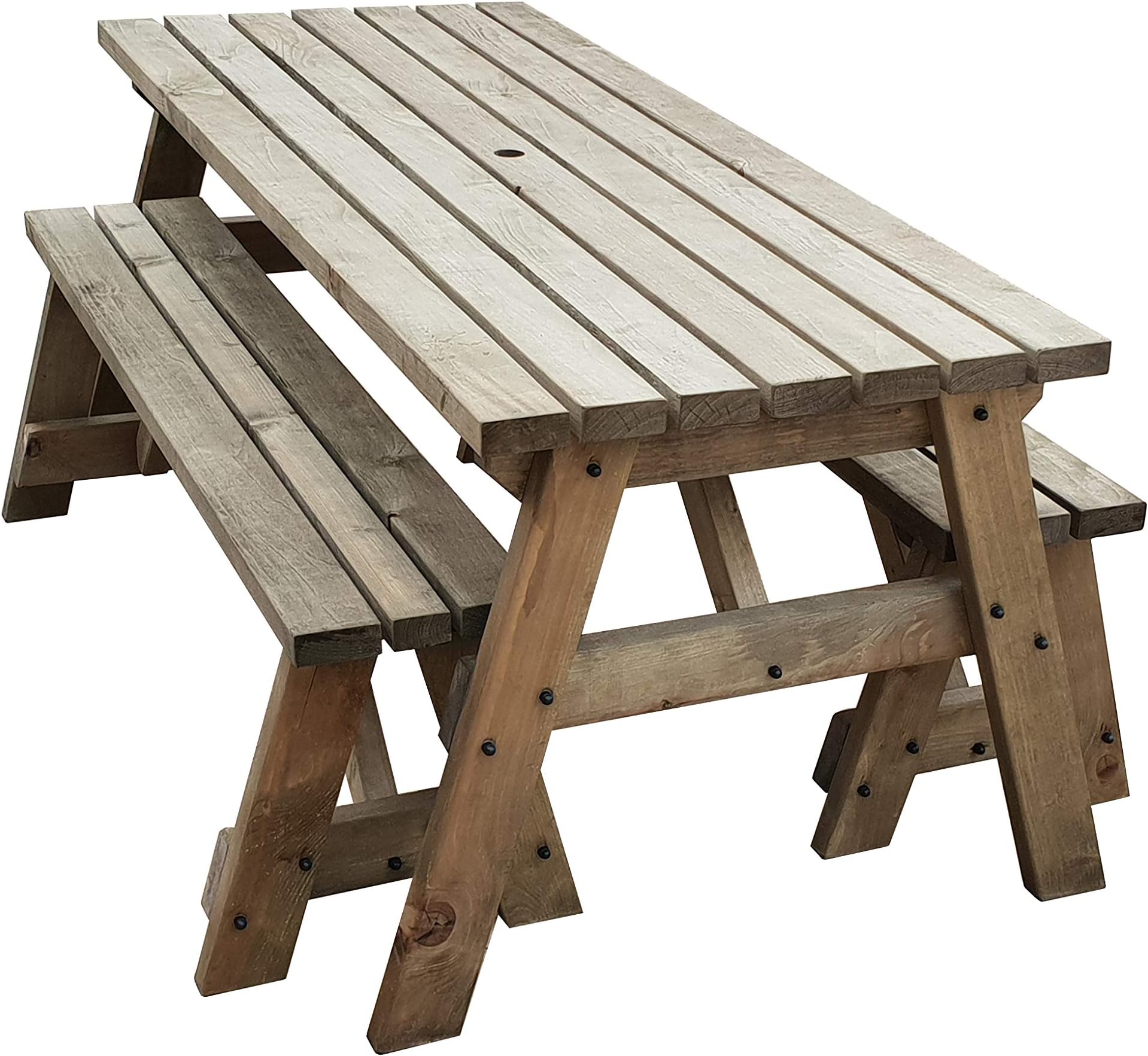 Arbor Garden Solutions Wooden picnic table and benches set, Victoria compact patio furniture (8ft, Rustic Brown)