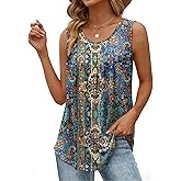 Zeagoo Women Summer Tank Tops Loose Fit Flowy Boho Pleated Sleeveless Shirts Crew Neck Dressy Casual Tunic Trendy Blouses