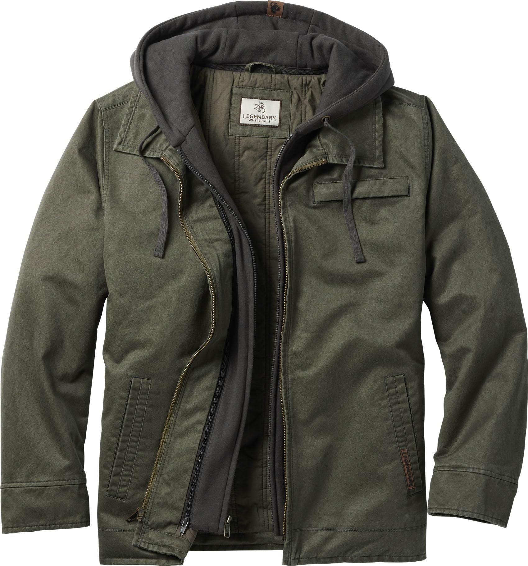 Legendary Whitetails Mens Casual Coat with Hood Waxed Cotton Water Resistant, Army, LT Image