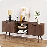 ALINE FURNITURE Walnut Brown TV Stand for 50 55 60+ inch TVs - Mid Century Modern TV Console for Living Room - 22" H Wood Media Entertainment Center with 2 Cabinets & Open Shelves, Solid Wood Legs