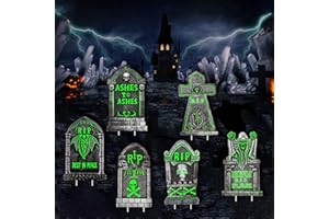 CINIQY Halloween Decorations Outdoor Tombstone Yard Sign with Stakes - Glow in the Dark - 6PCS Graveyard Tombstones Halloween Props for Family Home Front Yard Lawn Garden Halloween Party Decor