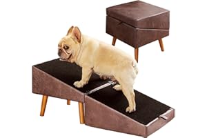ZILUCE Dog Stairs for Small Dogs and Cats, Dog Ramp for Couch and Bed, Foldable 2-in-1 Wooden Pet Steps for Puppy, Split Ottoman Design