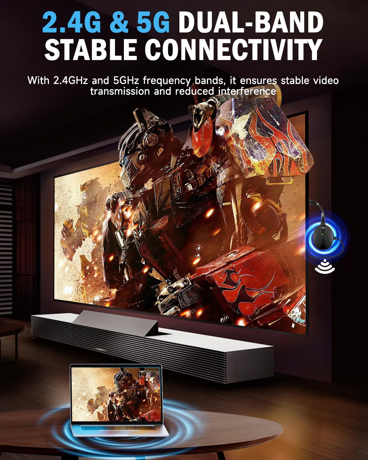 AIMIBO 2025 Wireless Display Adapter 4K, Plug & Play 2.4G+5G@60Hz HDMI Wireless Dongle for iOS Android Windows macOS Smartphone Tablet Laptop to HDTV Monitor Projector -Support Airplay DLNA Miracast