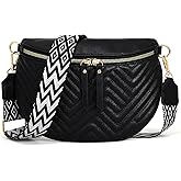 Women's Vegan Leather Crossbody Waist Pack, Fanny Pack Sling Bag with Adjustable Belt, Boho Style Shoulder Purse for Travel, Daily Use (Black)