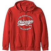 Vintage Chicago Windy City Illinois White Text Zip Hoodie