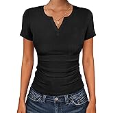 ANRABESS Women Short Sleeve Tops V Neck Rib Knit Slim Fit Shirts Basic Tee 2026 Summer Casual T-Shirt Outfits Clothes