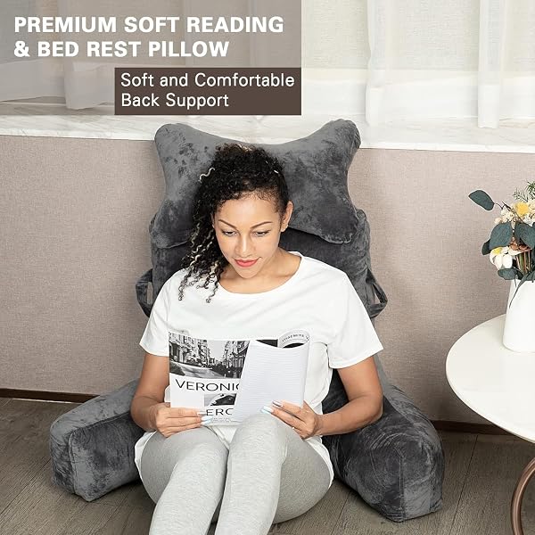 SLIGUY READING PILLOW EXTRA LARGE 31″ BED REST PILLOW WITH DETACHABLE NECK ROLL FOR SITTING IN BED OR COUCH ADULT BACK PILLOW FOR WATCHING TV/GAMING/RELAXING