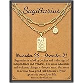 STORUP Zodiac Layered Necklaces for Women, Retro 12 Constellation Pendant Necklace for Women Tarot Card Necklace Jewelry Birthday Gifts for Her Sister Best Friend