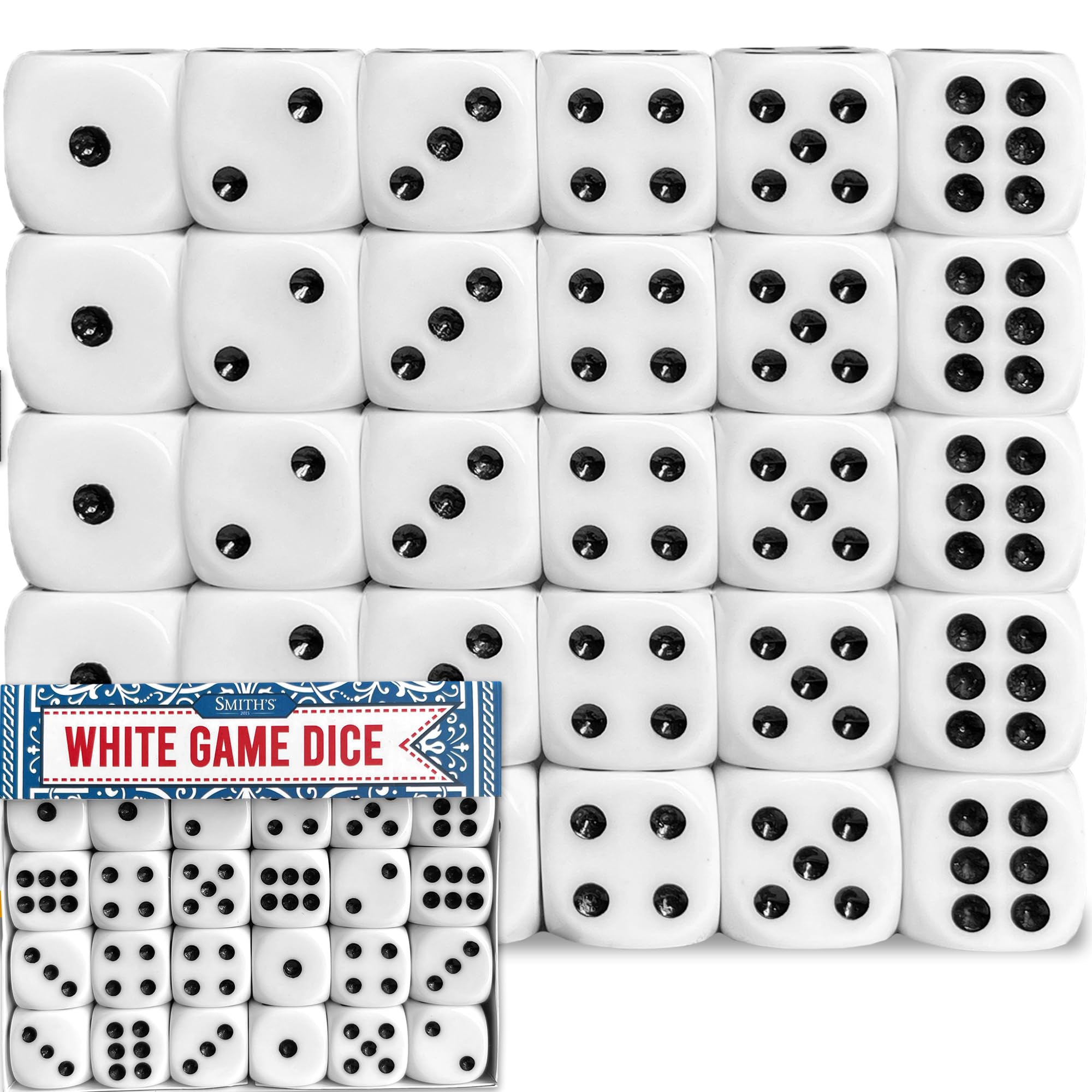 Smith’s® White Game Dice | 30 Pack | 16mm | 6-Sided Dice | Rounded Edges for Smoother Rolling