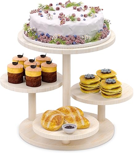 4-Tier Cake Stand for 50 Cupcakes, Wooden Cake Stand Serving Plate