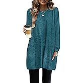 OFEEFAN Long Sleeve Shirts for Women Long Sweaters with Pockets Tunic Tops Loose Fit