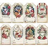Whaline 120Pcs Vintage Christmas Paper Tags Santa Snowman Gnome Hanging Labels Retro Name Tags with Hemp Rope for Winter Xmas Party DIY Crafts Supplies, 8 Designs