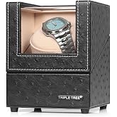 TRIPLE TREE Single Watch Winder for Automatic Watches, with Super Quiet Japanese Motor, 4 Rotation Mode Setting, Flexible Plush Pillow Fit Lady and Man Watches