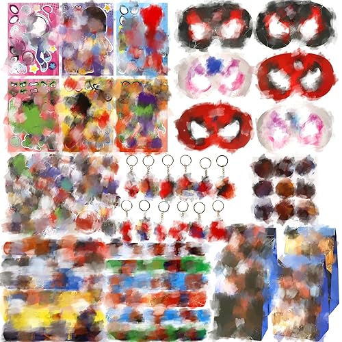 Ainvliya 128PCS Party Bag Fillers for Kids Unisex, Kids' Party Favours for Girls Boys Puzzle Stickers Party Keychains Slap Bands Goodie Bags Badge Mask Birthday Decorations Party Supplies