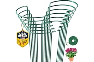 K-BRANDS 12 Pack Tall Snake Plant Support Stakes – 10" W x 24" H Half Round Peony Cages and Supports for Indoor and Outdoor Plants – Plant Cage Ring Support for Flower - Peony, Tomato, Hydrangea, Rose Bush