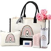 Geiserailie 8 Pcs Nurse Practitioner Appreciation Gifts for Women Including Large Tote Bag Cosmetic Bags Tumbler Cup Plush Socks Metal Keychain Card and Envelope for Nurse Week Thank You Gifts