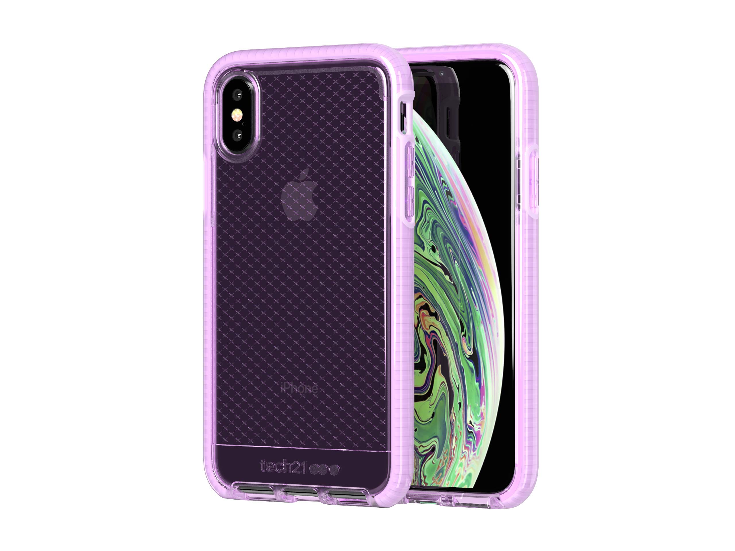tech21 Protective Apple iPhone X/XS Case Thin Patterned Back Cover with FlexShock - Evo Check - Orchid